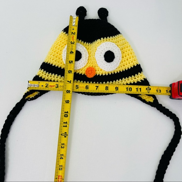 HANDMADE Crochet BEE Beanie crocheted BEE hat Toboggan with tassels yellow black - Picture 8 of 9